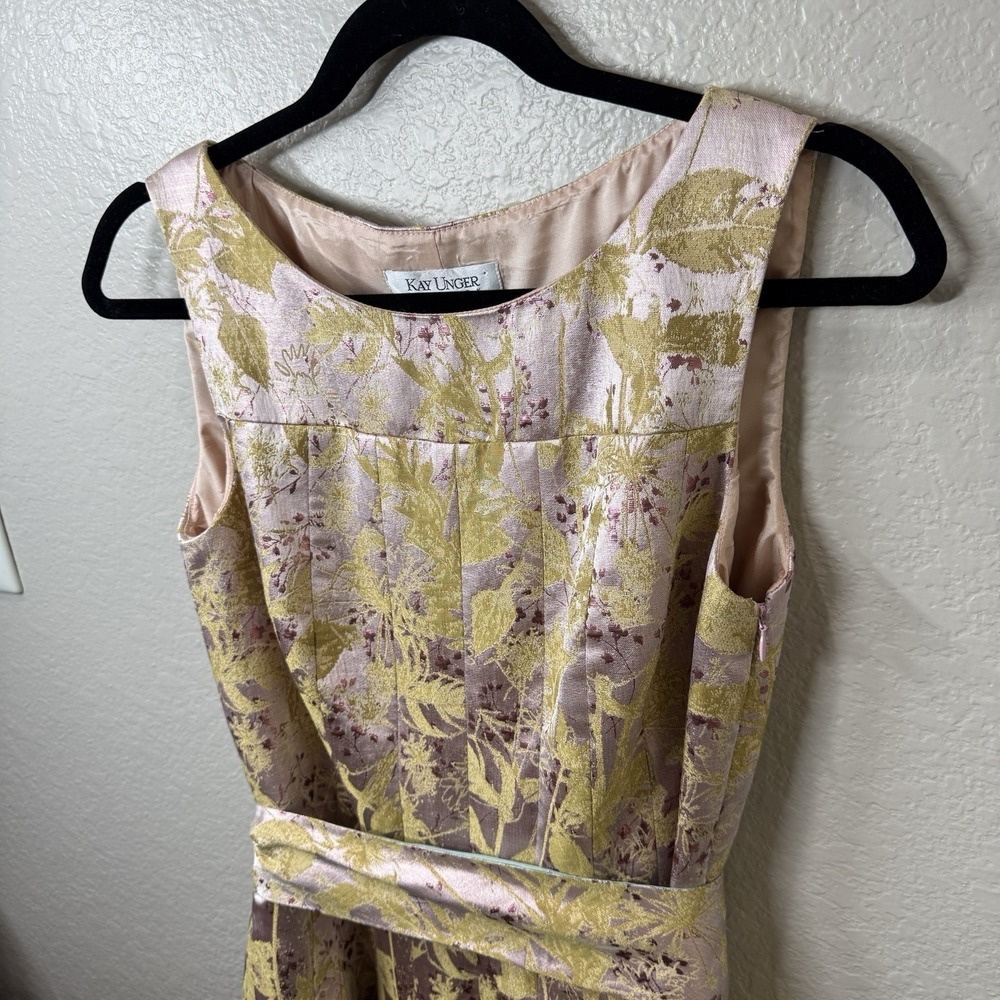 Kay Unger New York Tea Length Portrait Neck Pink Floral Cocktail Party Dress 8 - Picture 7 of 8